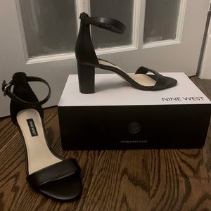Nine West Black Pruce Ankle Strap Block Heel Sandals - New in Box!